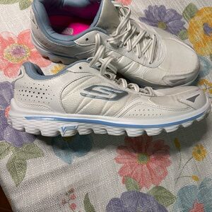 Skechers White and Light Blue Sneakers